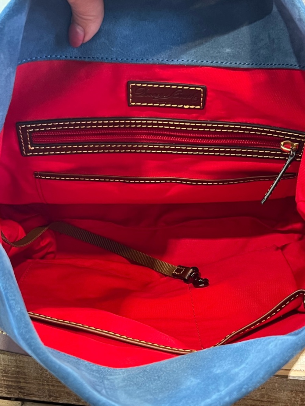 Dooney & Bourke Blue Suede Slouchy Hobo Shoulder Bag Leather Accents - Picture 9 of 13